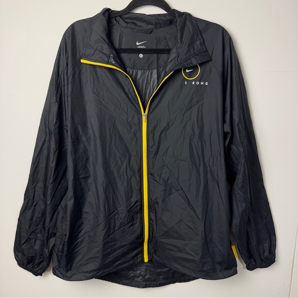 Nike Livestrong Black Sporty Windbreaker Jacket with Yellow Trim